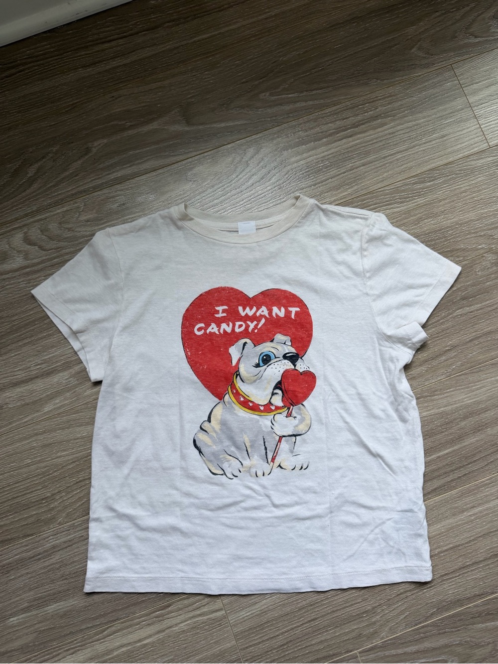 Re/Done Women’s I Want Candy Dog Tee in Vintage White Sz M 100% Cotton EUC